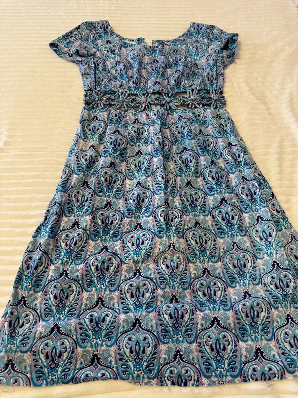 Vintage 1960s-1970s Thai Boutique Psychedelic Paisley Floral Cutout Dress.